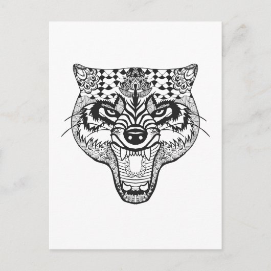 Carte Postale Wolf inspiré par Zentangle (Devant)