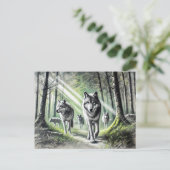 Carte Postale Wolf Pack Moving Through Green Forest (Debout devant)