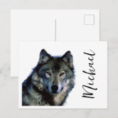 Carte Postale Wolf Portrait Votre nom Écriture personnalisée (Devant / Derrière)