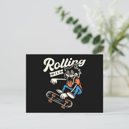 Carte Postale Wolf Rolling Wild Skate Design (Debout devant)