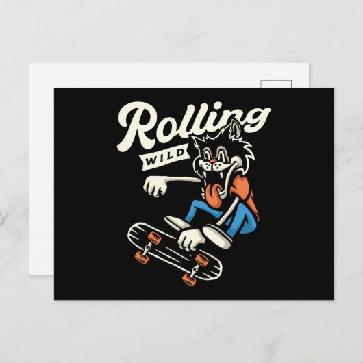 Carte Postale Wolf Rolling Wild Skate Design (Devant / Derrière)