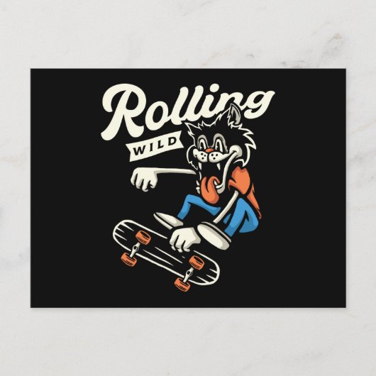 Carte Postale Wolf Rolling Wild Skate Design (Devant)