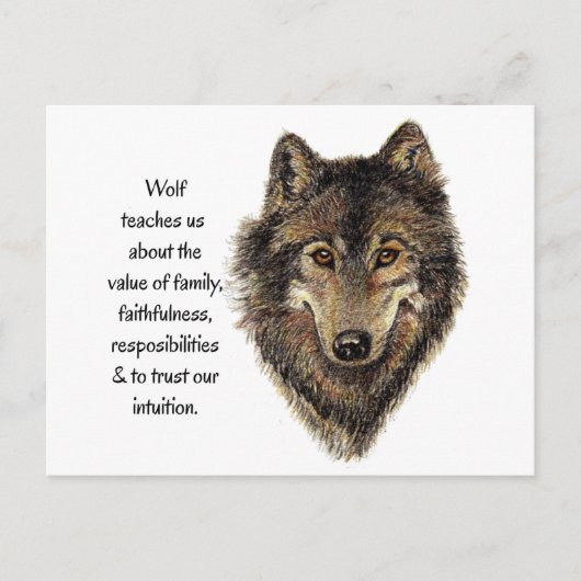 Carte Postale Wolf Totem Animal Guide Aquarelle Nature Art (Devant)