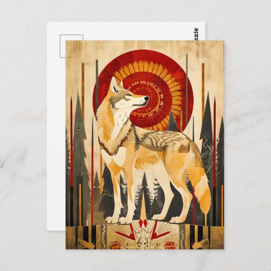 Carte Postale Wolf Totem – Guardian in Deco Style (Devant / Derrière)