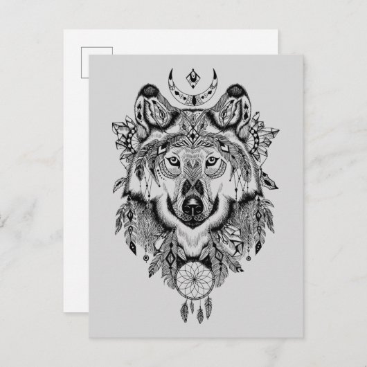 Carte Postale Wolf tribal indien (Devant / Derrière)