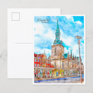 Carte Postale Wolfenbuttel Allemagne vintage voyage aquarelle