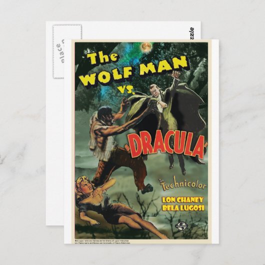 Carte Postale WOLFMAN VS DRACULA par Philip J. Riley (Devant / Derrière)