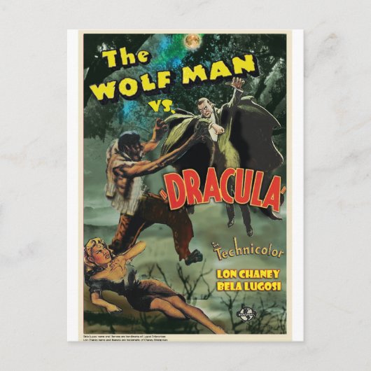 Carte Postale WOLFMAN VS DRACULA par Philip J. Riley (Devant)