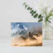 Carte Postale Wolves Moon Fog Nature Paysage (Debout devant)
