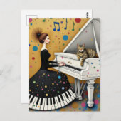 Carte Postale Woman and Cat at Piano Surreal (Devant / Derrière)