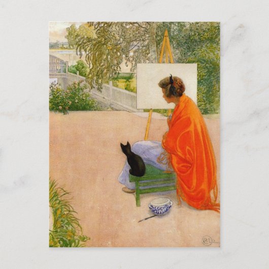 Carte Postale Woman and Cat Looking at Bridge (Devant)