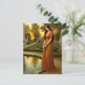 Carte Postale Woman By Garden Pond At Sunset (Debout devant)