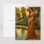 Carte Postale Woman By Garden Pond At Sunset (Devant / Derrière)
