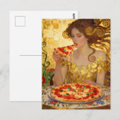Carte Postale Woman Eating Pizza Faux Klimt Art (Devant / Derrière)
