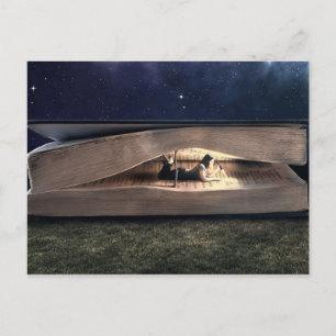 Carte Postale Woman Reading Inside Book at Night