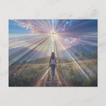 Woman Walking Toward Glowing Cross – Faith Journey