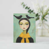 Carte Postale Woman with Two Black Birds (Debout devant)