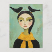 Carte Postale Woman with Two Black Birds (Devant)