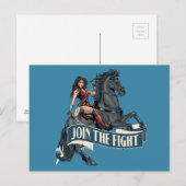 Carte Postale Wonder Woman à cheval dans l'art de la bande dessi (Devant / Derrière)
