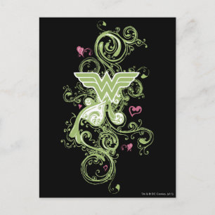 Carte Postale Wonder Woman Green Swirls Logo