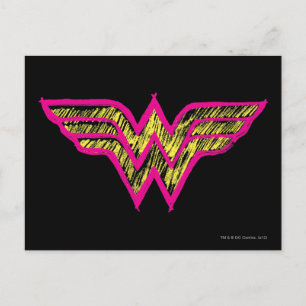 Carte Postale Wonder Woman Logo couleur rose et jaune