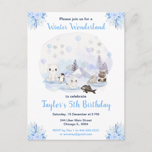 Carte Postale Wonderland Winter Animaux arctiques Anniversaire (Devant)