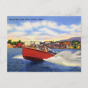 Carte Postale Wooden Speed Boat on Lake Coeur d'Alene, Idaho
