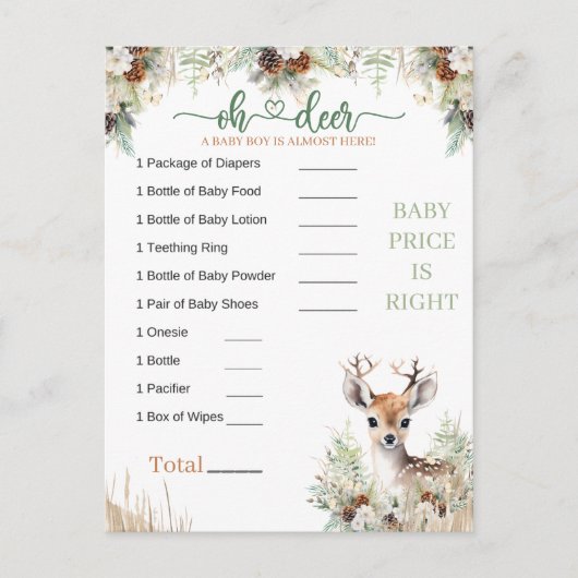 Carte Postale Woodland Deer Baby shower Jeu de garçon (Devant)