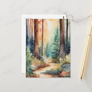 Carte Postale Woodsy de la forêt à l'aquarelle