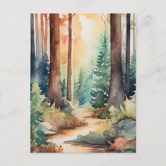 Carte Postale Woodsy de la forêt à l'aquarelle (Devant)