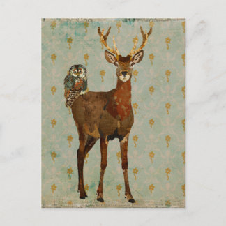 Carte postale Woodsy Elk & Chouette Turquoise Dama
