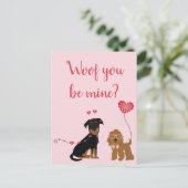 Carte Postale Woof You Be Mine Valentine Dogs (Debout devant)