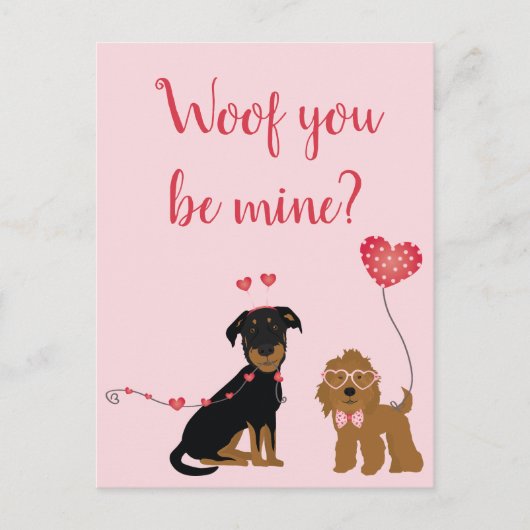 Carte Postale Woof You Be Mine Valentine Dogs (Devant)
