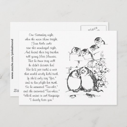 Carte Postale Wooing Owl a une audience (Devant / Derrière)