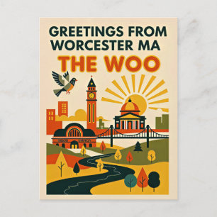 Carte Postale Worcester MA “The Woo” Voyage Rétro 