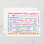 Carte Postale Word Cloud Feliz Cumpleaños Espagnol Joyeux Annive (Devant / Derrière)