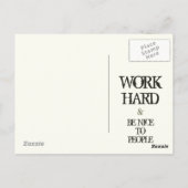 Carte Postale Work Hard and Be nice to People Motivation (Dos)