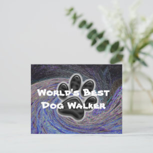 Carte Postale World Best Dog Walker Blue Spiral Empreinte de pat
