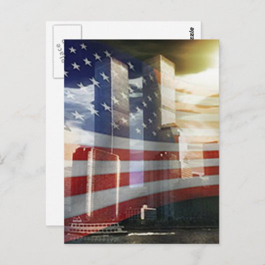 Carte Postale World Trade Center avec drapeau (Devant / Derrière)