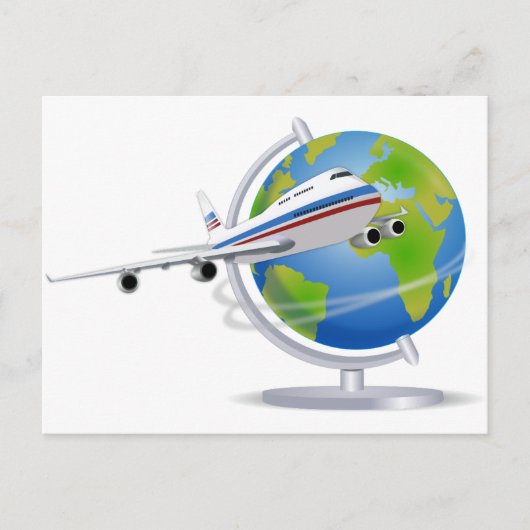 Carte Postale World Travel Plane et Globe (Devant)