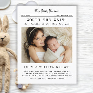 Carte Postale Worth the Wait, Faire-part de naissance de journal
