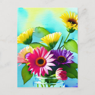 Carte Postale Wow Factor. Vase et fleurs. Couleurs vives