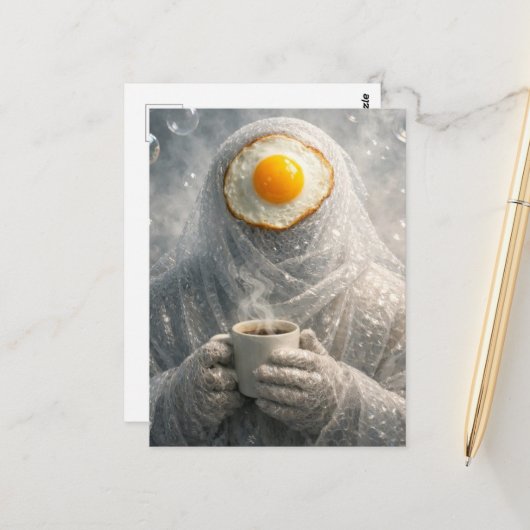 Carte Postale Wrapped in Bubble Surreal Breakfast Fried Egg  (Devant/Arrière en situation)