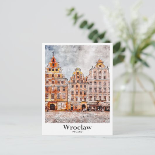 Carte Postale Wroclaw Pologne Art Voyage Aquarelle main tirée (Debout devant)