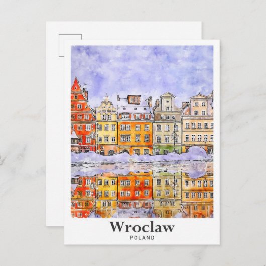 Carte Postale Wroclaw Pologne Voyage Aquarelle Croquis main dess (Devant / Derrière)