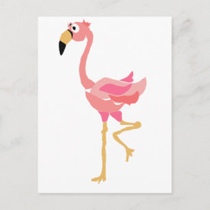 Carte Postale WW - Drôle Flamant rose dessin d'art primitif