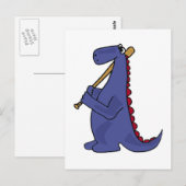 Carte Postale WX - Dinosaure Bleu Jouer Dessin De Baseball (Devant / Derrière)