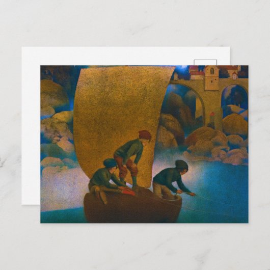 Carte Postale Wynken, Blynken et Nod, 1905 par Maxfield Parrish (Devant / Derrière)