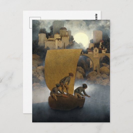 Carte Postale Wynken, Blynken et Nod par Maxfield Parrish 1902 (Devant / Derrière)