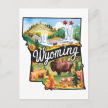 Wyoming États-Unis État Forme Aquarelle Vintage